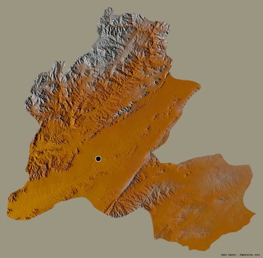 Afganistan 'ın Zabul eyaleti, başkenti katı bir renk arkaplanı ile izole edilmiştir. Topografik yardım haritası. 3B görüntüleme