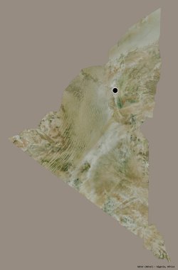 Cezayir 'in Adrar eyaleti, başkenti katı renk arkaplanı ile izole edilmiştir. Uydu görüntüleri. 3B görüntüleme