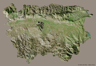 Ain Defla, Cezayir 'in başkenti, koyu renk arka planda izole edilmiştir. Uydu görüntüleri. 3B görüntüleme