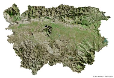 Ain Defla, Cezayir eyaleti, başkenti beyaz arka planda izole edilmiştir. Uydu görüntüleri. 3B görüntüleme