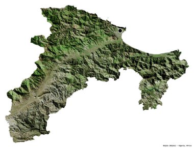 Cezayir 'in Bejaia eyaleti, başkenti beyaz arka planda izole edilmiştir. Uydu görüntüleri. 3B görüntüleme