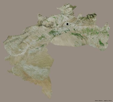 Cezayir 'in Biskra eyaleti, başkenti katı renk arkaplanı ile izole edilmiştir. Uydu görüntüleri. 3B görüntüleme