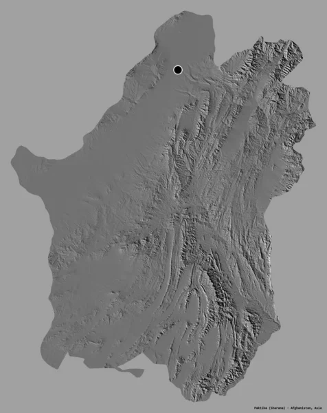 stock image Shape of Paktika, province of Afghanistan, with its capital isolated on a solid color background. Bilevel elevation map. 3D rendering