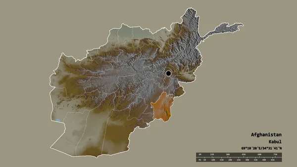 Desaturerad Form Afghanistan Med Dess Huvudstad Huvudsakliga Regionala Indelning Och — Stockfoto