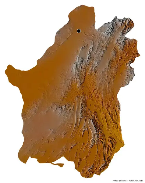 阿富汗帕克蒂卡的形状 其首都被白色背景隔离 地形浮雕图 3D渲染 — 图库照片