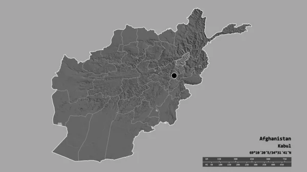 Desaturerad Form Afghanistan Med Dess Huvudstad Huvudsakliga Regionala Indelning Och — Stockfoto