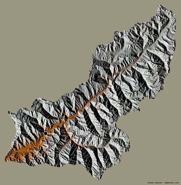 アフガニスタンの州 パンジシールの形は その首都がしっかりとした色の背景に隔離されています 地形図 3Dレンダリング — ストック写真