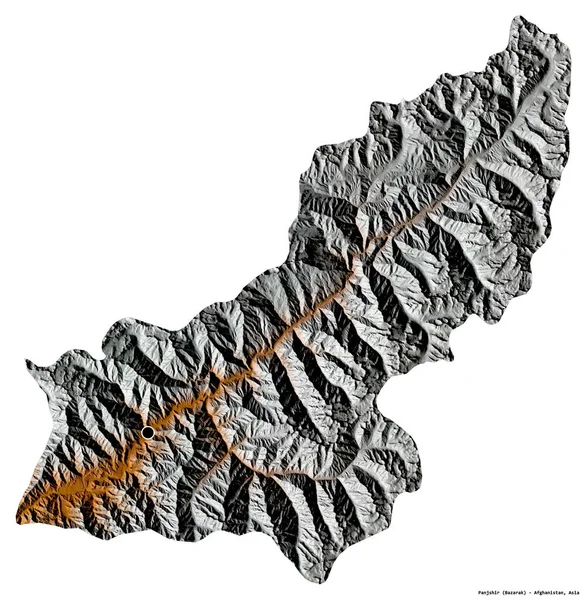 アフガニスタンの州パンジシールの形で その首都は白い背景に隔離されています 地形図 3Dレンダリング — ストック写真