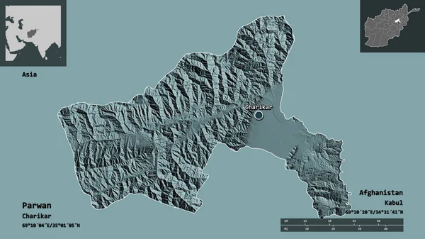 Shape Parwan Province Afghanistan Its Capital Distance Scale Previews Labels — Stock Photo, Image