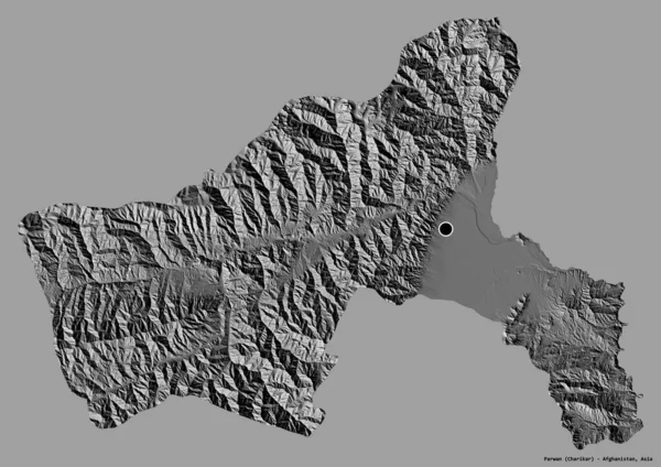 阿富汗省帕尔万的形状 其首都以纯色背景隔离 Bilevel高程图 3D渲染 — 图库照片