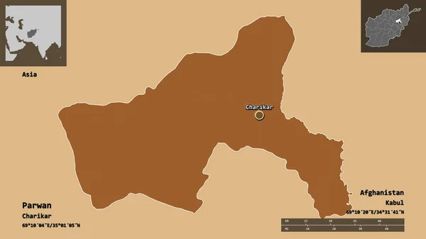 Forma Parwan Provincia Afganistán Capital Escala Distancia Vistas Previas Etiquetas — Foto de Stock