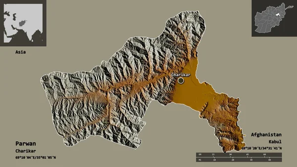 Forma Parwan Provincia Afganistán Capital Escala Distancia Vistas Previas Etiquetas —  Fotos de Stock