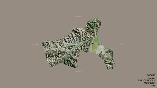 アフガニスタンの州パルワンの地域は 洗練された境界線の箱の中にしっかりとした背景に隔離されています ラベル 衛星画像 3Dレンダリング — ストック写真