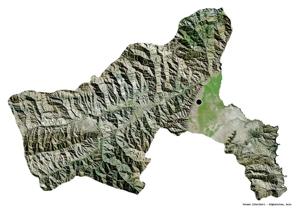 アフガニスタンの州 パルワンの形で その首都は白い背景に隔離されています 衛星画像 3Dレンダリング — ストック写真
