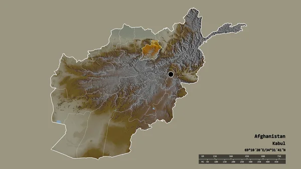 Desaturerad Form Afghanistan Med Huvudstad Huvudsaklig Regional Indelning Och Separerat — Stockfoto