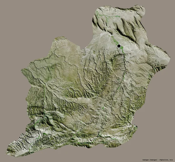 アフガニスタンの州 サマンガンの形で その首都はしっかりした色の背景に隔離されています 衛星画像 3Dレンダリング — ストック写真