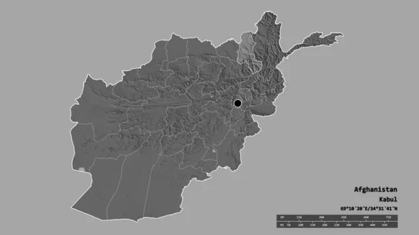 Desaturerad Form Afghanistan Med Dess Huvudstad Huvudsakliga Regionala Indelning Och — Stockfoto