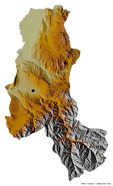 アフガニスタンのタハール州の形で その首都は白い背景に孤立している 地形図 3Dレンダリング — ストック写真