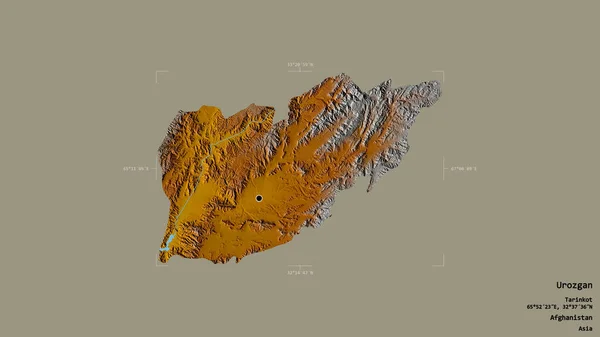 阿富汗省乌罗兹甘省的一个地区 在一个地理参照框的坚实背景下被隔离 地形浮雕图 3D渲染 — 图库照片