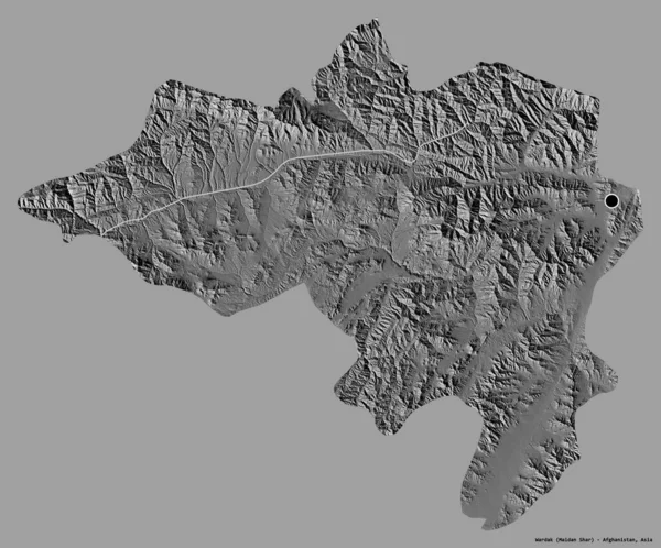阿富汗瓦尔达克省的形状 其首都被隔离在纯色的背景下 Bilevel高程图 3D渲染 — 图库照片