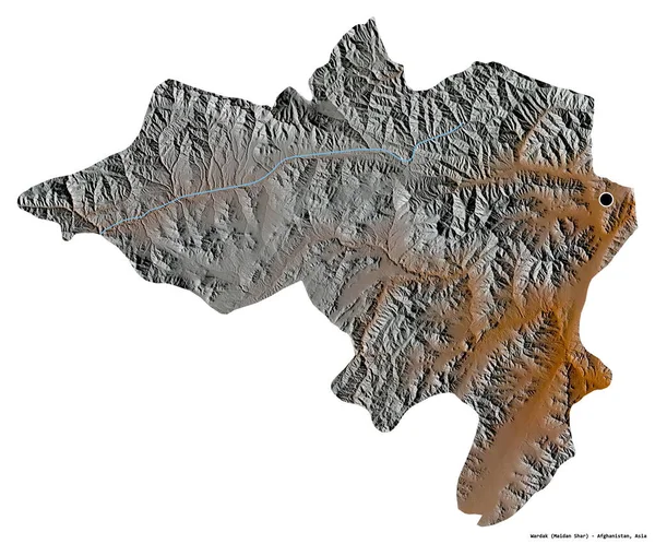 アフガニスタンの州 ワーダックの形で その首都は白い背景に隔離されています 地形図 3Dレンダリング — ストック写真