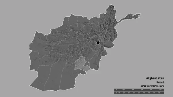 主要な地域部門と分離ザブール地域とアフガニスタンの荒廃した形 ラベル 標高マップ 3Dレンダリング — ストック写真