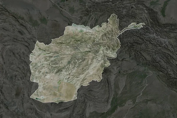 アフガニスタンの形は近隣地域の荒廃によって分離された 国境だ 衛星画像 3Dレンダリング — ストック写真