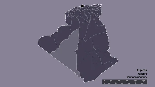 Forma Dessaturada Argélia Com Sua Capital Principal Divisão Regional Área — Fotografia de Stock