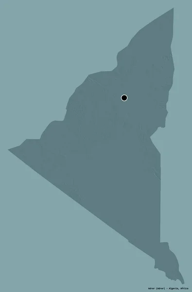 アルジェリアのアドラー県の形で その首都はしっかりとした色の背景に隔離されています 色の標高マップ 3Dレンダリング — ストック写真