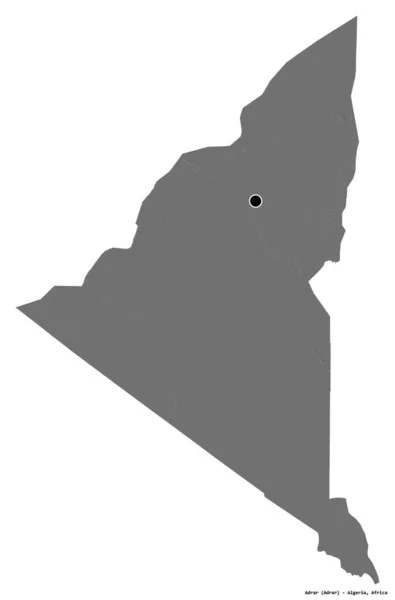 Форма Адрар Провінція Алжир Столицею Ізольованою Білому Тлі Білевелівська Карта — стокове фото