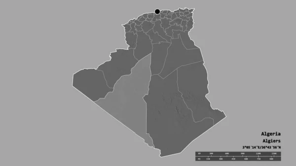 Desaturated Shape Algeria Its Capital Main Regional Division Separated Adrar — Stock Photo, Image