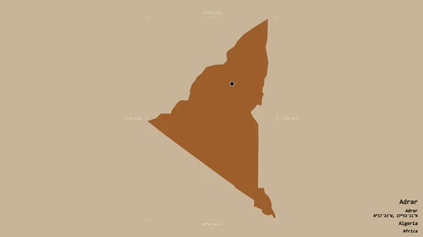 Територія Адрара Провінції Алжир Ізольована Твердому Тлі Геодезичному Обмежувальному Ящику — стокове фото