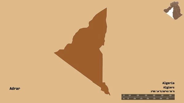 Форма Адрар Провінція Алжир Столицею Ізольованою Твердому Тлі Масштаб Відстаней — стокове фото