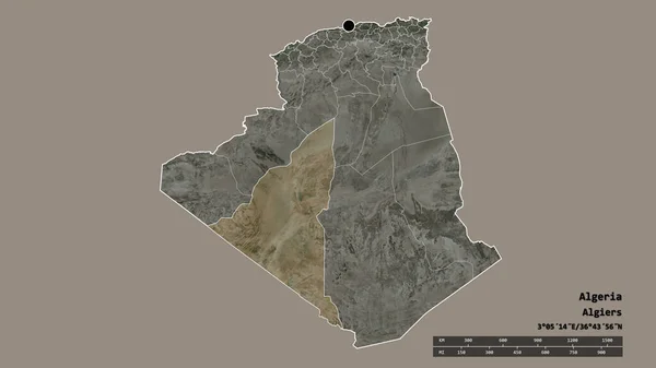 主要な地域部門と分離されたアドラー地域とアルジェリアの荒廃した形 ラベル 衛星画像 3Dレンダリング — ストック写真