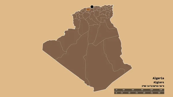 主要な地域部門と分離されたアイン デフラエリアとアルジェリアの荒廃した形 ラベル パターン化されたテクスチャの構成 3Dレンダリング — ストック写真