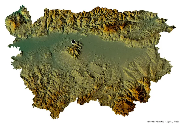 アルジェリアのAin Defla州の形で 首都は白い背景に孤立しています 地形図 3Dレンダリング — ストック写真