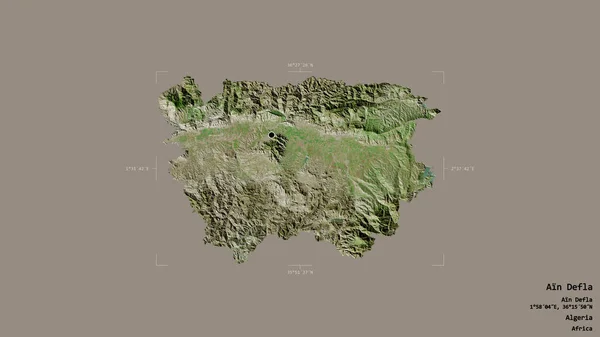 アルジェリアのAin Defla地域は 洗練された境界ボックス内のしっかりとした背景に隔離されています ラベル 衛星画像 3Dレンダリング — ストック写真