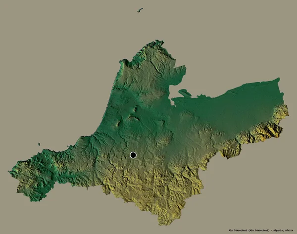 アルジェリアの省であるAin Temouchentの形 その首都はしっかりとした色の背景に隔離されています 地形図 3Dレンダリング — ストック写真
