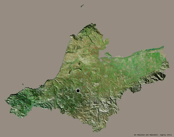 アルジェリアの省であるAin Temouchentの形 その首都はしっかりとした色の背景に隔離されています 衛星画像 3Dレンダリング — ストック写真