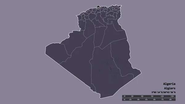 Desaturerad Form Algeriet Med Dess Huvudstad Huvudsakliga Regionala Indelning Och — Stockfoto