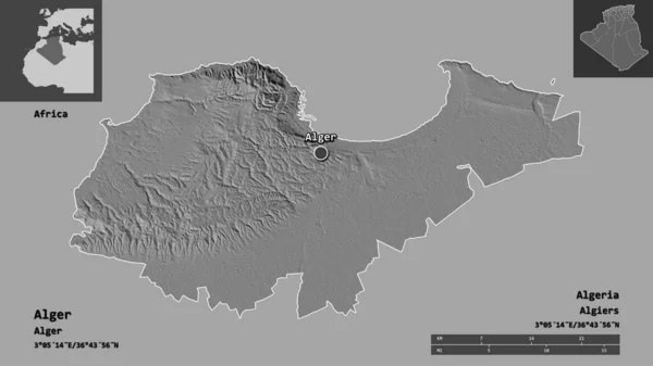 Tvar Alger Provincie Alžírsko Jeho Hlavní Město Měřítko Vzdálenosti Náhledy — Stock fotografie