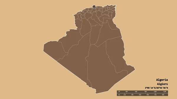 主要な地域部門と分離されたアルジェ地域とアルジェリアの荒廃した形 ラベル パターン化されたテクスチャの構成 3Dレンダリング — ストック写真