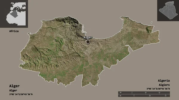 Form Alger Provinsen Algeriet Och Dess Huvudstad Avståndsskala Förhandsvisningar Och — Stockfoto