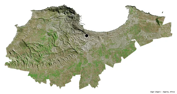 アルジェリアのアルジェ州の形で 首都は白い背景に孤立しています 衛星画像 3Dレンダリング — ストック写真