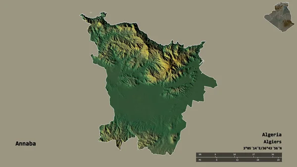 Form Annaba Provinsen Algeriet Med Huvudstaden Isolerad Solid Bakgrund Avståndsskala — Stockfoto
