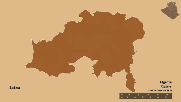 Форма Батна Провінція Алжир Столицею Ізольованою Твердому Тлі Масштаб Відстаней — стокове фото