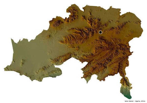 Форма Батна Провінція Алжир Столицею Ізольованою Білому Тлі Карта Рельєфу — стокове фото