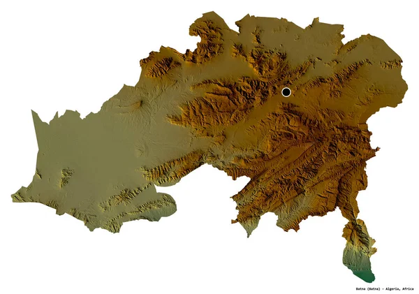 Algéria Tartomány Batna Alakja Fővárosát Fehér Háttérrel Elszigetelve Topográfiai Domborzati — Stock Fotó