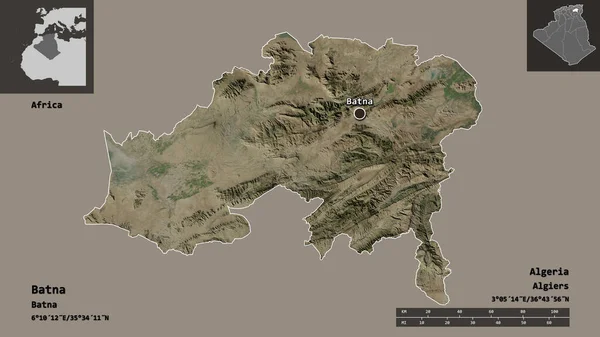 Form Batna Provinsen Algeriet Och Dess Huvudstad Avståndsskala Förhandsvisningar Och — Stockfoto