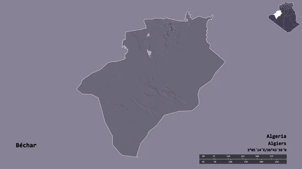 Форма Бекхар Провінція Алжир Столицею Ізольованою Твердому Тлі Масштаб Відстаней — стокове фото